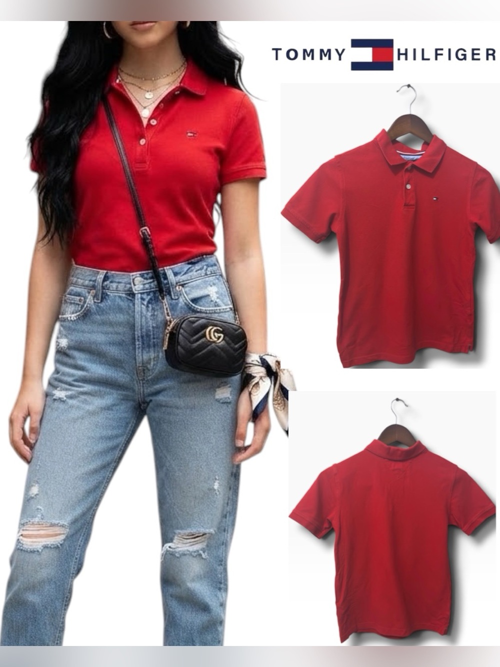 Tommy Hilfiger|Girls Bright Red Stretch Short-Sleeve Polo Shirt (Size L / 16/18)